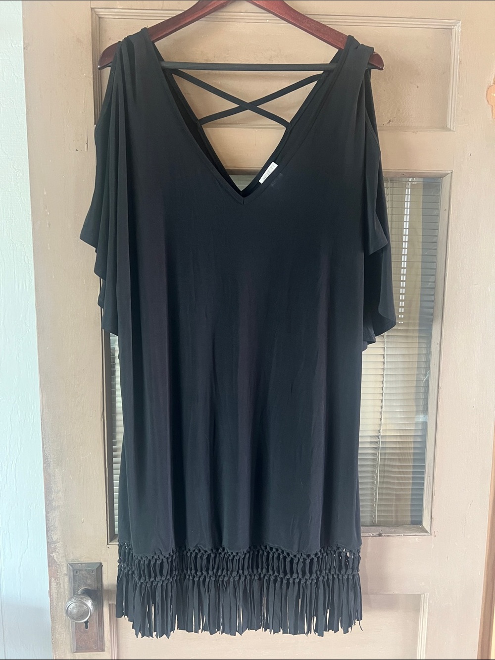 Dotti Black Fringe Swim Cover-Up with Crisscross Back